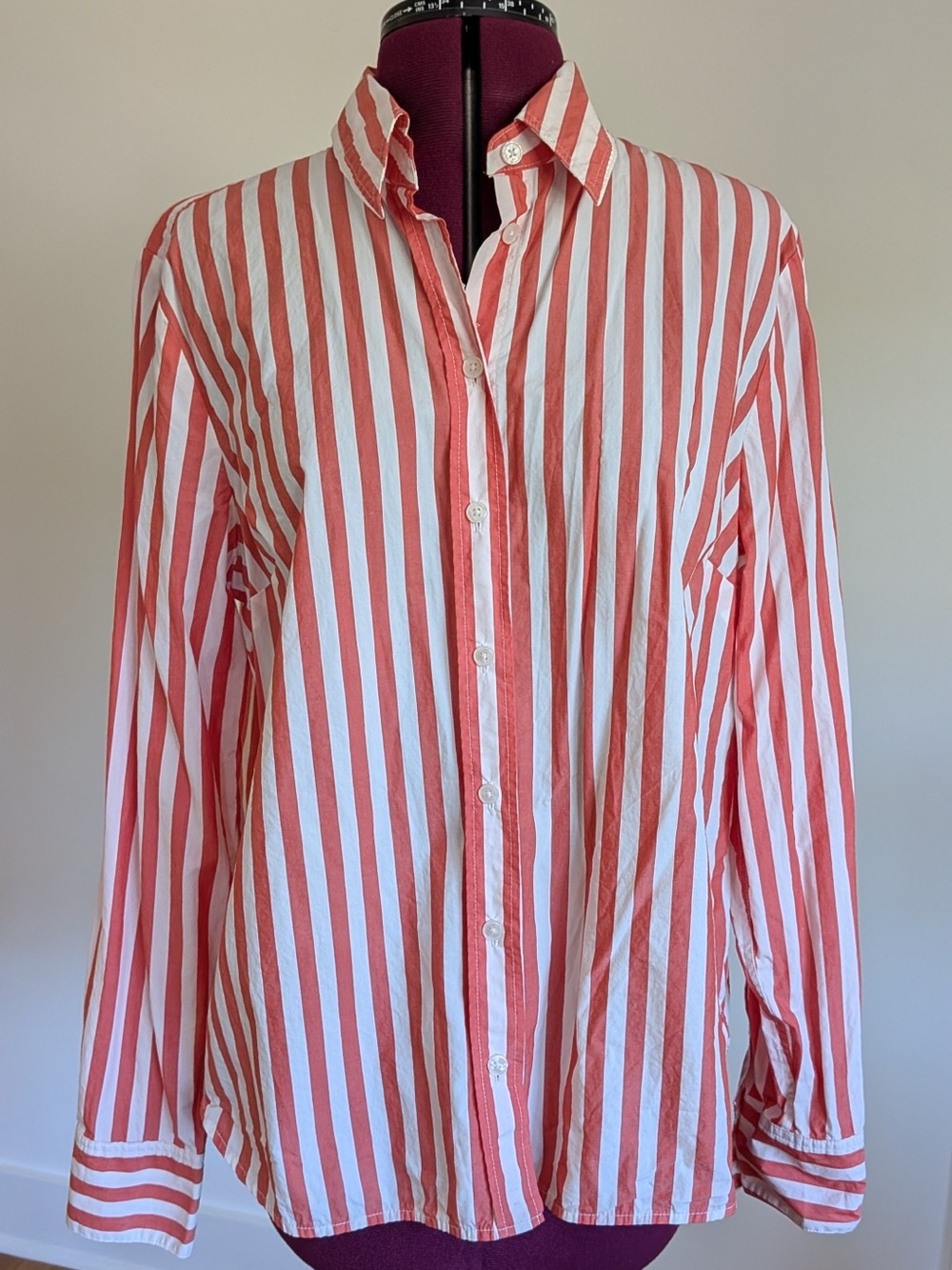 Boden Women’s Red and White Striped Pima Cotton Button-Up Shirt